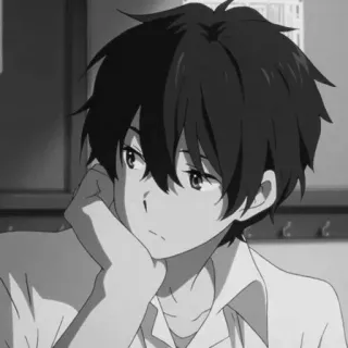 🕸 Garoto anime, Pensativo, Preto e branco, Adolescente, Animação telegram sticker