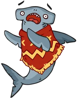 😧 shark, hammerhead shark, poncho, cartoon, animal, sea creature telegram sticker