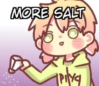 🧂 MORE SALT garam, makanan, memasak, anime, karakter, meme whatsapp sticker