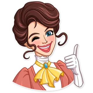 👍 wanita, jempol ke atas, kedipan mata, vintage, tersenyum, kartun, ramah telegram sticker