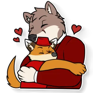 ❤️ furry, fox, wolf, hug, love, anthropomorphic telegram sticker