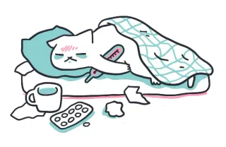 🥶 ốm, mèo, nhiệt kế, giường, cảm lạnh, cúm, hoạt hình telegram sticker
