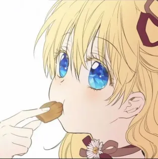 🤍 cartoon, anime, manga, girl, eating, cute, blond hair, blue eyes whatsapp sticker