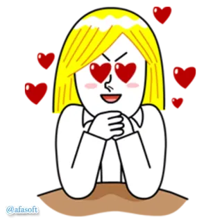 😍 @afasoft ผู้หญิง, ผมบลอนด์, หัวใจ, ความรัก, การ์ตูน, หน้าแดง telegram sticker
