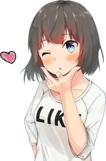😘 LIKE Anime, Menina, Fofa, Like, Coração, Piscadela whatsapp sticker