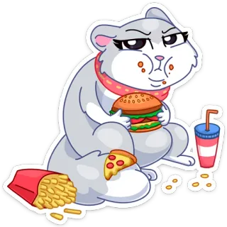 🍔 hámster, comida, comiendo, hamburguesa, pizza, papas fritas, refresco, dibujos animados, animal telegram sticker