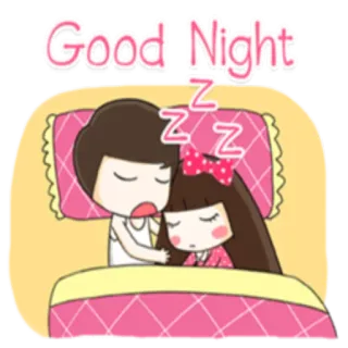 🌙 Good Night bonne nuit, sommeil, mignon, dessin animé, couple, lit, repos telegram sticker