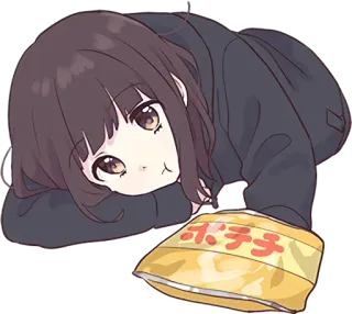 🍟 ポテチ Anime, Meisje, Snack, Chips, Leuk, Japans whatsapp sticker