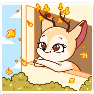 🍂 veado, outono, outono, bonito, janela, animal, folhas, desenho animado whatsapp sticker