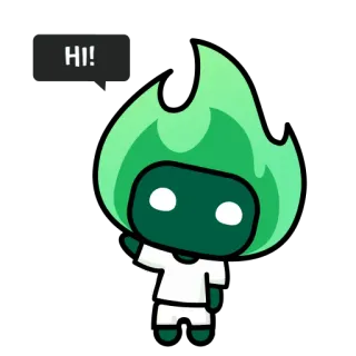 👋 HI! Desenho animado, Saudação, Chama, Verde, Personagem whatsapp sticker