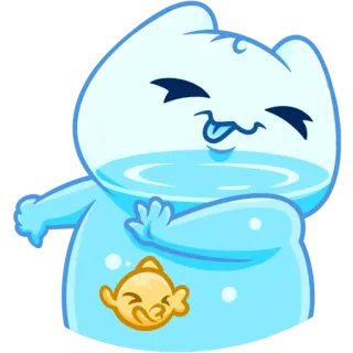 👎 귀여운, 고양이, 물고기, 물, 만화, 이모티콘 telegram sticker