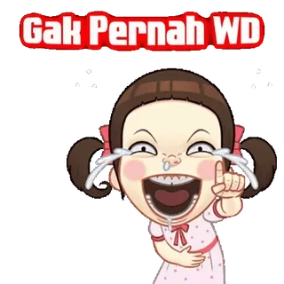 😂 Gak Pernah WD мультфильм, девочка, плачет, указывает, стикер telegram sticker