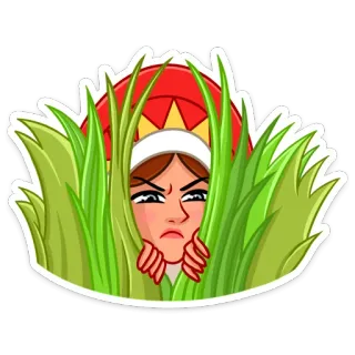👀 donna, nascondere, erba, arrabbiata, contrariata, scontenta whatsapp sticker