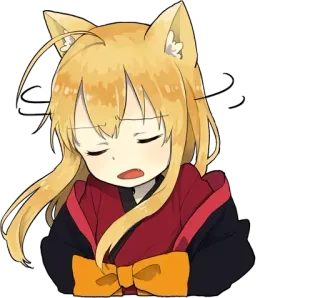 👎 anime, orelhas de gato, sonolento, fofo, kawaii, mangá, personagem whatsapp sticker