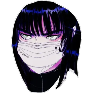 😷 BAD ENDING anime, girl, mask, sad, goth telegram sticker