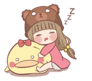 😴 ZZZZ dormindo, menina, chapéu de urso, travesseiro, fofo, desenho animado telegram sticker