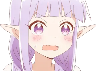 😳 Anime, Mädchen, Elf, Süß, Lila Haare, Erröten, Schockiert, Ausdruck whatsapp sticker