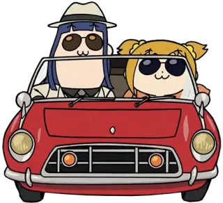 🚘 anime, car, driving, pop team epic, sunglasses, red car telegram sticker