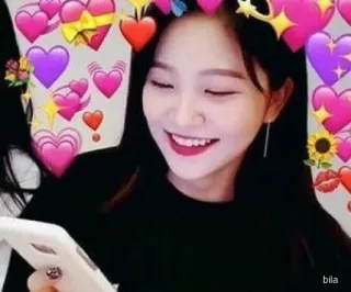 ✨ bila corazones, amor, sonrisa, mujer asiática, mujer, persona, lindo telegram sticker