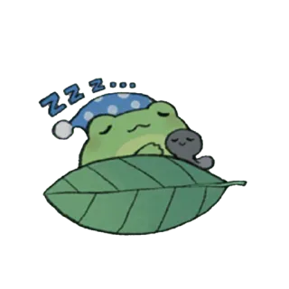 😀 ZZZ... 개구리, 자는, 귀여운, 만화, 잎, 졸린 telegram sticker