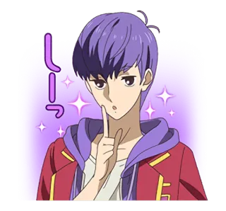 🤐 リー Anime, Hoạt hình, Tóc tím, Lấp lánh, Nam, Nhân vật telegram sticker