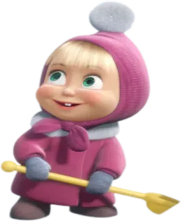 🙂 Masha Masha and the Bear Masha, Masha dan Beruang, kartun, anak-anak, gadis, musim dingin, salju, merah muda telegram sticker