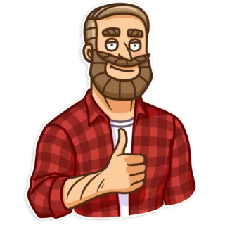 👍 pria, jenggot, kotak-kotak, jempol ke atas, kartun, positif telegram sticker