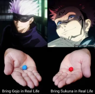 🤔 Gojo Bring Gojo in Real Life
Bring Sukuna in Real Life Anime, Personagens, Gojo, Sukuna, Escolhas, Pílula vermelha, Pílula azul, Desenho animado telegram sticker