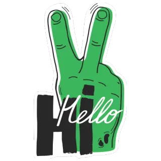 ✌️ Hello 평화 기호, 안녕하세요, 인사, 초록색, 손, 손가락 telegram sticker