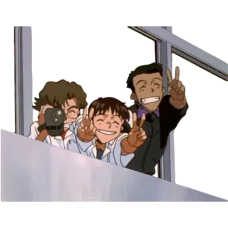 ✌ anime, characters, peace sign, friends, window telegram sticker