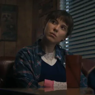 😐 Eleven Stranger Things Eleven, Stranger Things, Millie Bobby Brown, Personagem, Série de TV, Anos 80, Ficção científica telegram sticker