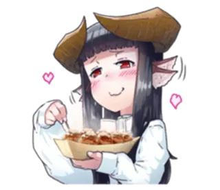 🍛 Anime, Ragazza demone, Corna, Mangiare, Cibo, Carino, Illustrazione telegram sticker