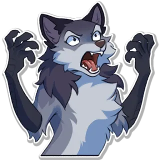 😤 หมาป่า, โกรธ, การ์ตูน, สัตว์ประหลาด, กรงเล็บ, สิ่งมีชีวิต telegram sticker