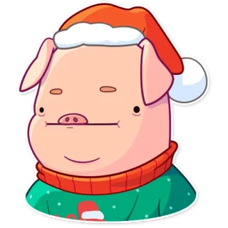 😐 babi, natal, topi santa, liburan, musim dingin, kartun, hewan telegram sticker