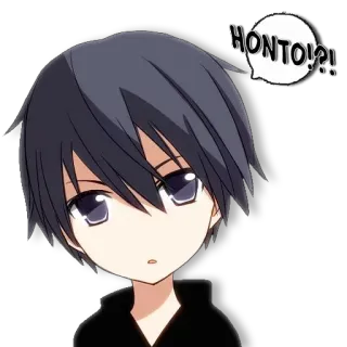 🅰 HONTO!?! anime, mangá, menino, pergunta, exclamação telegram sticker