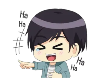 😆 哈哈 Cartone animato, Chibi, Ridere, Indicare, Felice, Emoji telegram sticker