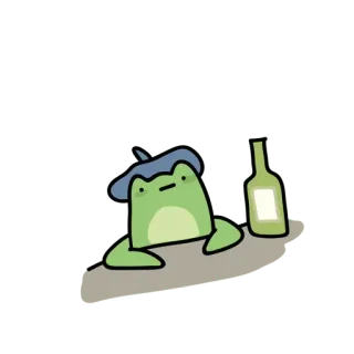 😀 Frosch, trinken, Alkohol, Flasche, Cartoon, Tier, süß, grün whatsapp sticker