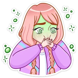 🤢 больной, аниме, мультфильм, головокружение, зеленый telegram sticker