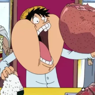 🏴‍☠️ Monkey D. Luffy One Piece anime, one piece, luffy, monkey d luffy, cartoon, food, eating whatsapp sticker