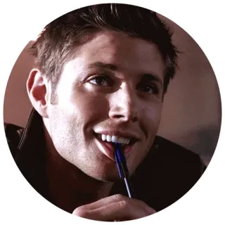 😁 Dean Winchester Supernatural mężczyzna, szczęśliwy, długopis, nadprzyrodzone, Dean, Winchester telegram sticker