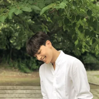 ✨️ man, portrait, smile, happy, white shirt, casual, person, outdoors telegram sticker