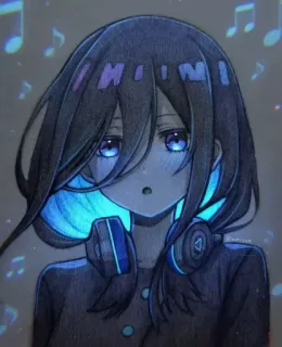 ✨ アニメガール, 音楽, ヘッドホン, 可愛い, イラスト telegram sticker