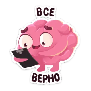 ☺️ ВСЕ ВЕРНО cerveau, dessin animé, presse-papier, mignon, intelligent, intellectuel whatsapp sticker