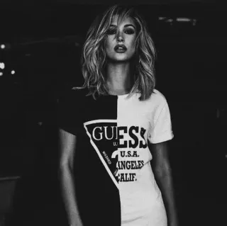 ✨ GUESS WASHED U.S.A. LOS ANGELES CALIF. fashion, model, black and white, guess, clothing, portrait telegram sticker
