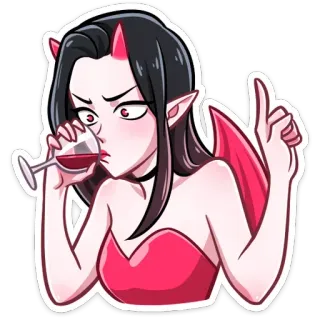 ☝️ ác quỷ, quỷ dữ, rượu vang, cô gái, uống rượu, sừng whatsapp sticker