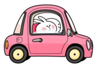 🚗 Auto, Hase, Süß, Tier, Cartoon, Rosa whatsapp sticker