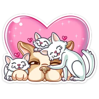 ❤️ cão, gatos, coração, fofo, adesivo, desenho animado, animais telegram sticker