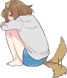 🙁 Anime, Anjing, Gadis, Lucu, Kartun, Telinga binatang, Ekor telegram sticker