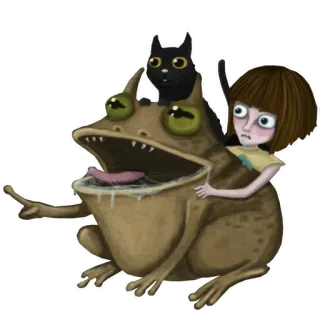 🐸 개구리, 소녀, 고양이, 판타지, 생물, 동물 telegram sticker