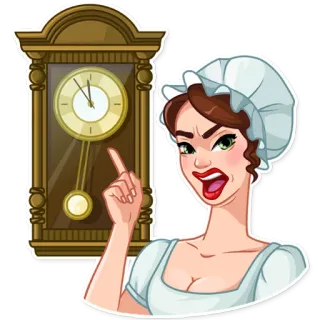 😡 femme, horloge, femme de ménage, en colère, vintage, rétro telegram sticker